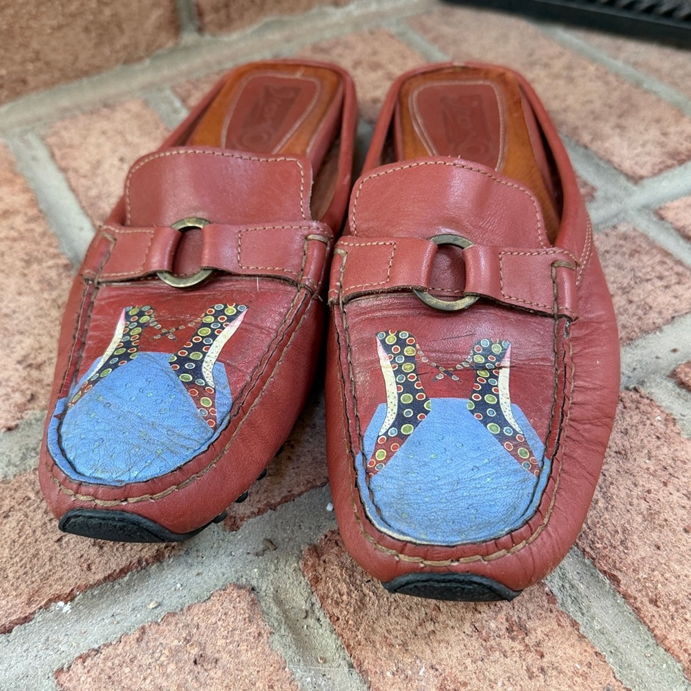 Jeon Art Leather Italian Brown Blue Mule Clogs SZ 8.5